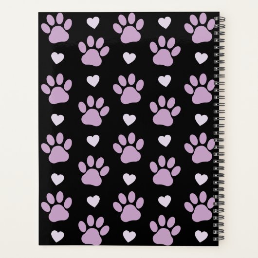 Patroon van poten, Lila poten, harten, Jouw naam Planner (Achterkant)