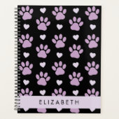 Patroon van poten, Lila poten, harten, Jouw naam Planner (Voorkant)