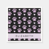 Patroon van poten, Lila poten, harten, Jouw naam Servet (Voorkant)