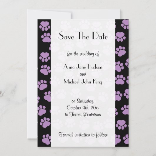 Patroon van poten, Paarse poten, sla de datum op Save The Date (Voorkant)