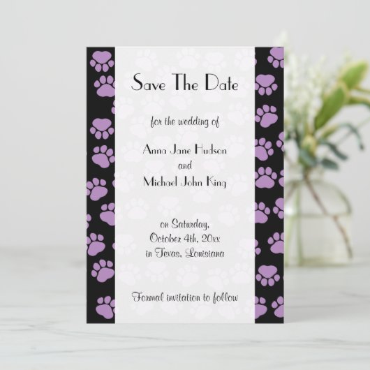 Patroon van poten, Paarse poten, sla de datum op Save The Date (Staand voorkant)