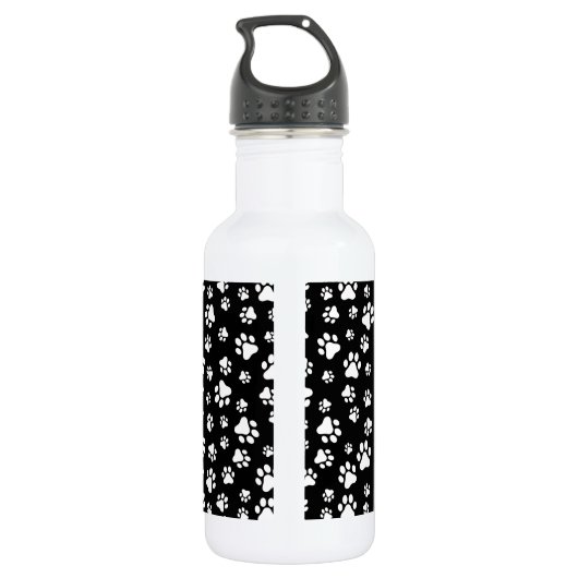 Patroon van poten, pootafdrukken, zwart en wit waterfles (Achterkant)