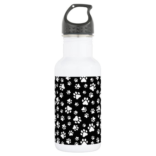 Patroon van poten, pootafdrukken, zwart en wit waterfles (Voorkant)