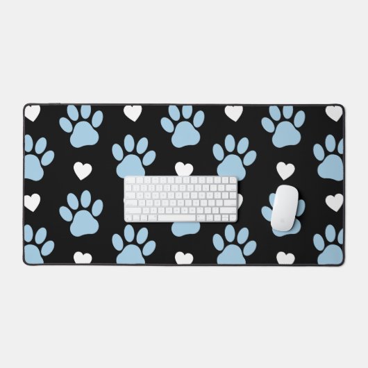 Patroon van poten, reuzenpoten, blauwe poten, witt bureaumat (Keyboard & Muis)
