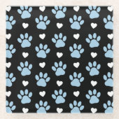 Patroon van poten, reuzenpoten, blauwe poten, witt glazen onderzetter (Voorkant)