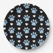 Patroon van poten, reuzenpoten, blauwe poten, witt papieren bordje (Voorkant)