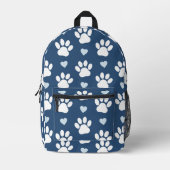 Patroon van poten, reuzenpoten, witte poten, blauw bedrukte rugzak (Voorkant)