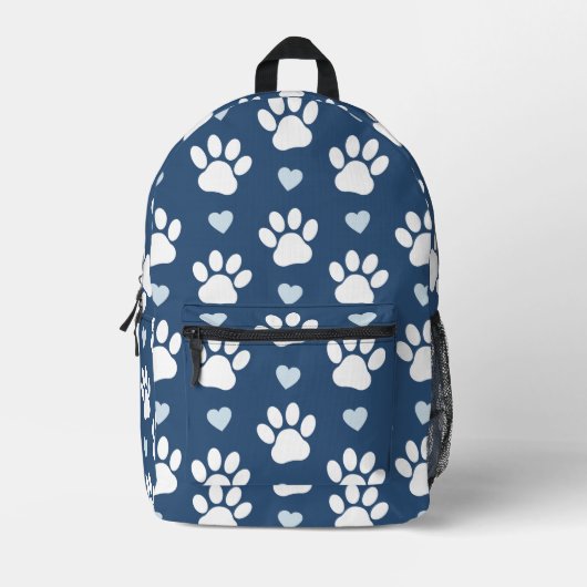 Patroon van poten, reuzenpoten, witte poten, blauw bedrukte rugzak (Voorkant)