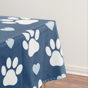 Patroon van poten, reuzenpoten, witte poten, blauw tafelkleed