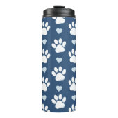 Patroon van poten, reuzenpoten, witte poten, blauw thermosbeker (Voorkant)