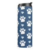 Patroon van poten, reuzenpoten, witte poten, blauw thermosbeker (Gedraaid links)