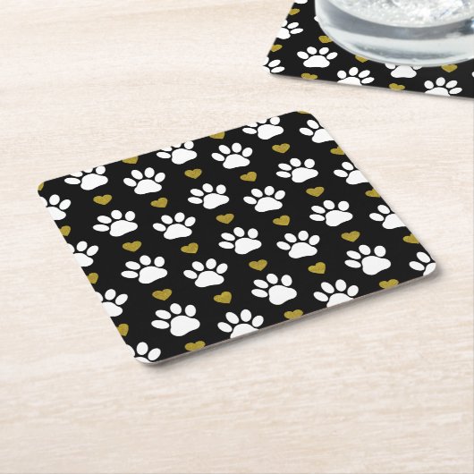 Patroon van poten, reuzenpoten, witte poten, goudh kartonnen onderzetters (Schuin)