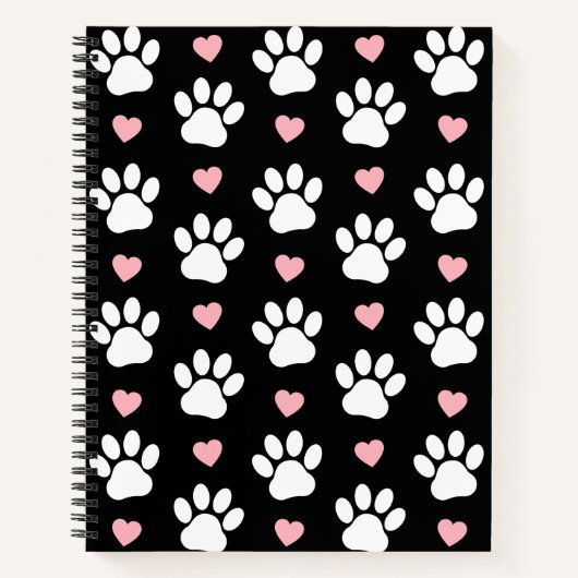 Patroon van poten, reuzenpoten, witte poten, roze  notitieboek (Voorkant)