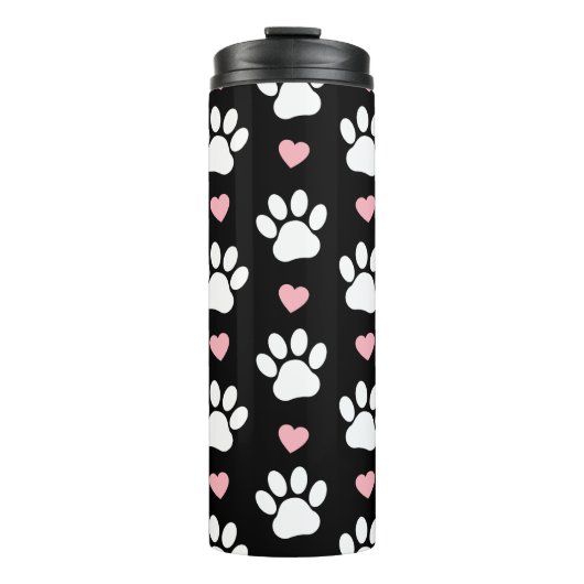 Patroon van poten, reuzenpoten, witte poten, roze thermosbeker (Voorkant)