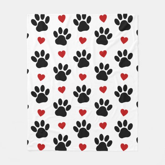 Patroon van poten, reuzenpoten, zwarte poten, rode fleece deken (Voorkant)
