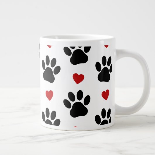 Patroon van poten, reuzenpoten, zwarte poten, rode grote koffiekop (Rechts)