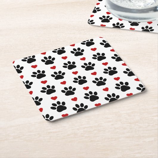 Patroon van poten, reuzenpoten, zwarte poten, rode kartonnen onderzetters (Schuin)