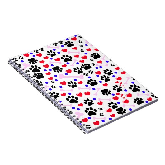 Patroon van poten, reuzenpoten, zwarte poten, rode notitieboek (Rechterzijde)