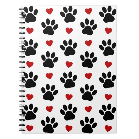 Patroon van poten, reuzenpoten, zwarte poten, rode notitieboek (Voorkant)