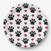 Patroon van poten, reuzenpoten, zwarte poten, rode papieren bordje (Voorkant)