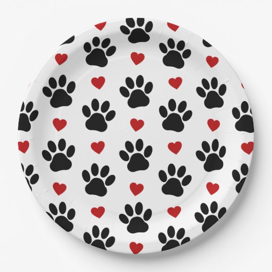 Patroon van poten, reuzenpoten, zwarte poten, rode papieren bordje (Voorkant)