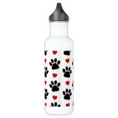 Patroon van poten, reuzenpoten, zwarte poten, rode waterfles  (Links)