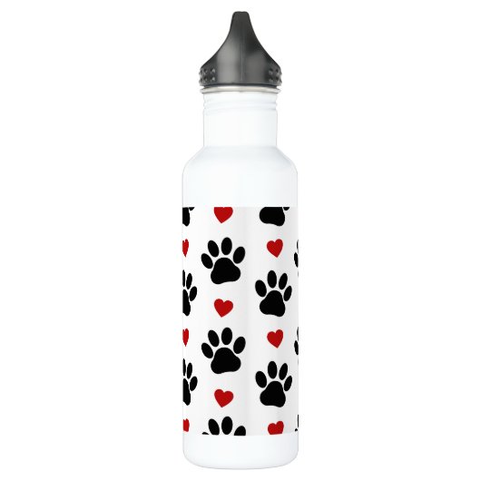 Patroon van poten, reuzenpoten, zwarte poten, rode waterfles  (Links)