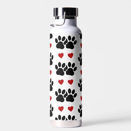 Patroon van poten, reuzenpoten, zwarte poten, rode waterfles (Rechts)