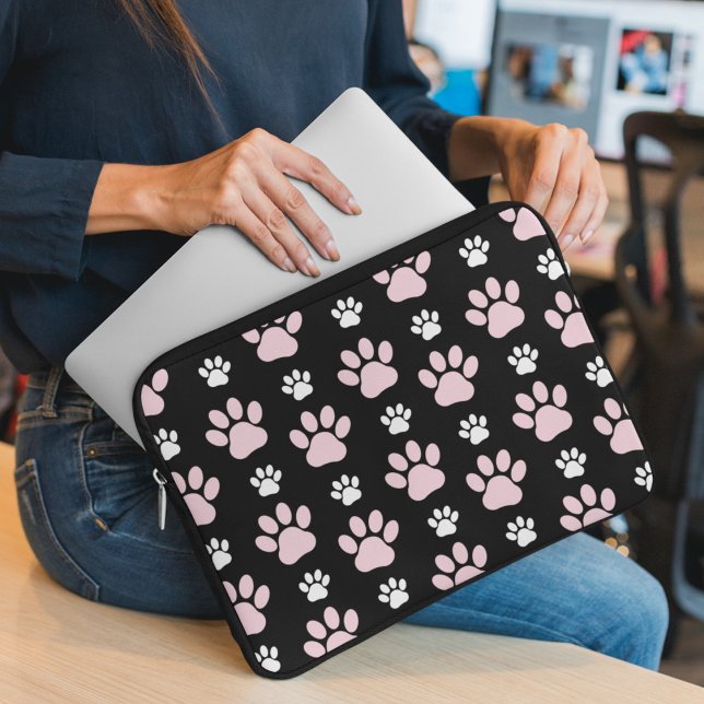 Patroon van poten, roze poten, reuzenpoten, dieren laptop sleeve (Creator heeft geüpload)