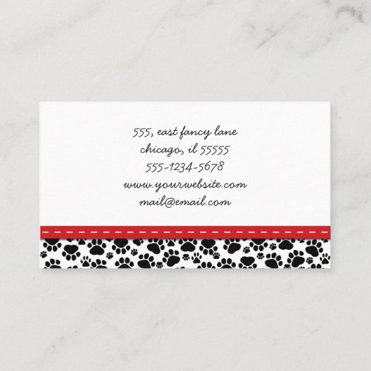 Patroon van poten, tandbaars, tandproever, tandpro visitekaartje (Achterkant)