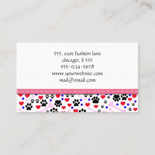 Patroon van poten, tandbaars, tandproever, tandpro visitekaartje (Achterkant)