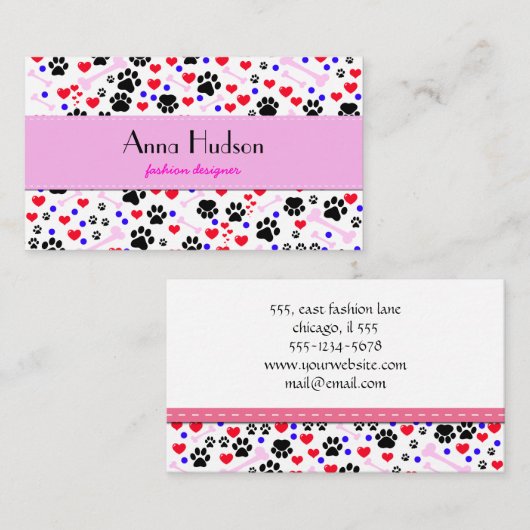 Patroon van poten, tandbaars, tandproever, tandpro visitekaartje (Voorkant / Achterkant)