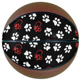 Patroon van poten, witte poten, rode poten, harten basketbal