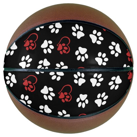 Patroon van poten, witte poten, rode poten, harten basketbal (Voorkant)