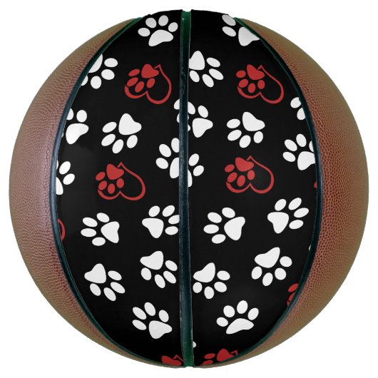 Patroon van poten, witte poten, rode poten, harten basketbal (Verticaal)