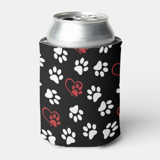 Patroon van poten, witte poten, rode poten, harten blikjeskoeler (Blikje Voorkant)