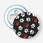 Patroon van poten, witte poten, rode poten, harten button flesopener (Voorkant)
