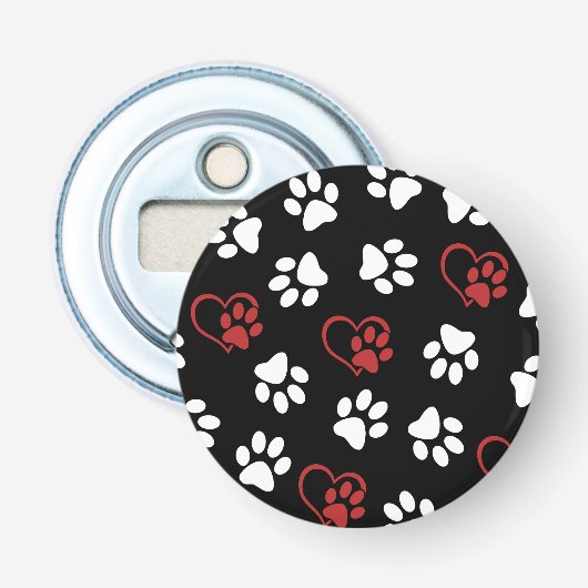 Patroon van poten, witte poten, rode poten, harten button flesopener (Voorkant)