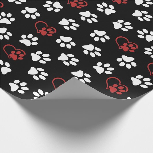 Patroon van poten, witte poten, rode poten, harten cadeaupapier (Hoek)