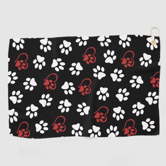 Patroon van poten, witte poten, rode poten, harten golfhanddoek (Horizontaal)