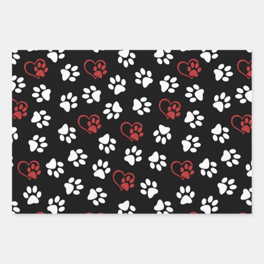 Patroon van poten, witte poten, rode poten, harten inpakpapier vel (Voorkant 3)