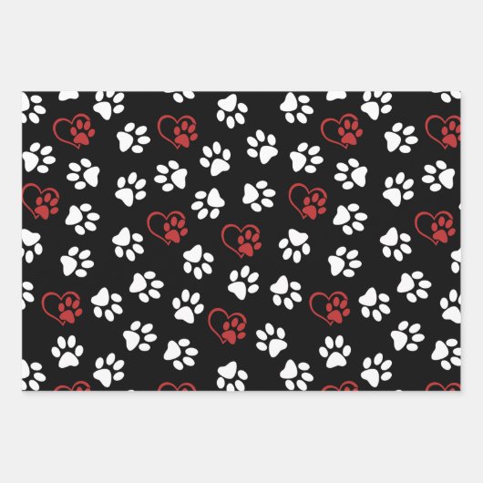 Patroon van poten, witte poten, rode poten, harten inpakpapier vel (Voorkant)