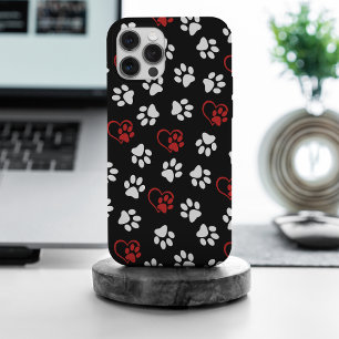Patroon van poten, witte poten, rode poten, harten iPhone 15 pro max case