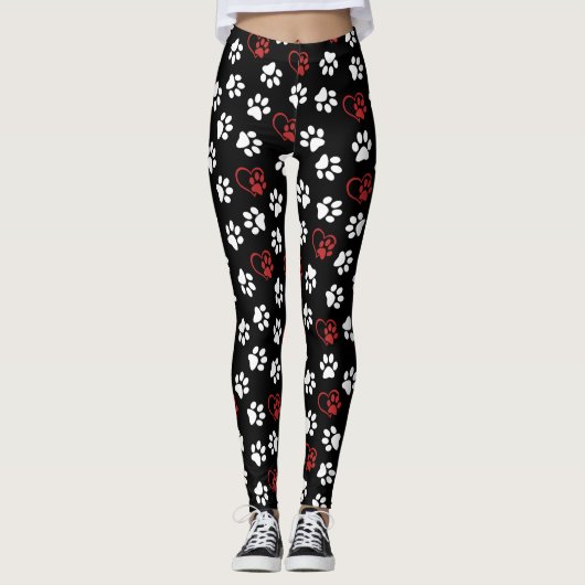 Patroon van poten, witte poten, rode poten, harten leggings (Voorkant)