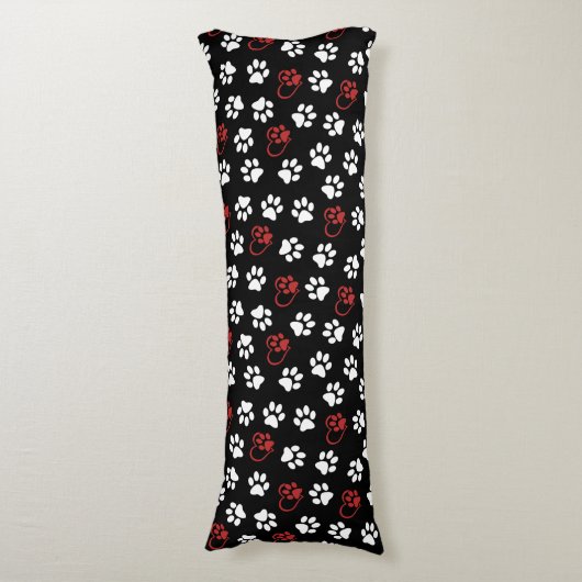 Patroon van poten, witte poten, rode poten, harten lichaamskussen (Voorkant Verticaal)