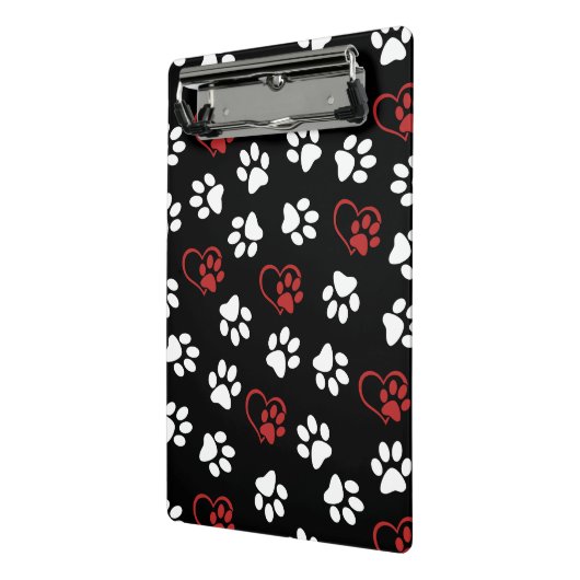 Patroon van poten, witte poten, rode poten, harten mini klembord (Angled2)