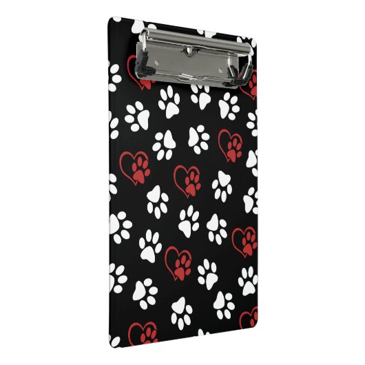 Patroon van poten, witte poten, rode poten, harten mini klembord (Schuin)