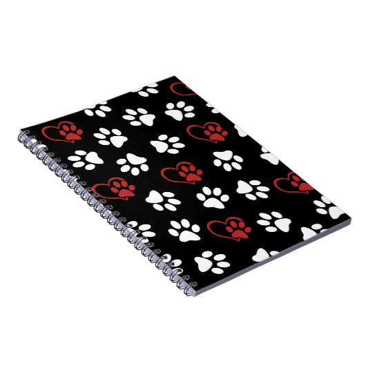 Patroon van poten, witte poten, rode poten, harten notitieboek (Rechterzijde)