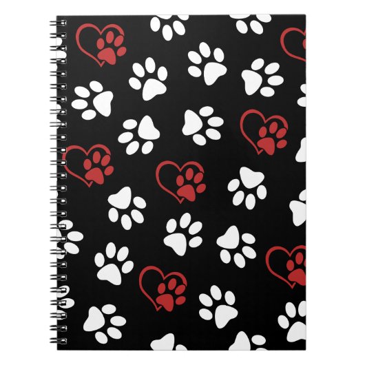 Patroon van poten, witte poten, rode poten, harten notitieboek (Voorkant)