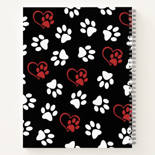 Patroon van poten, witte poten, rode poten, harten notitieboek (Achterkant)